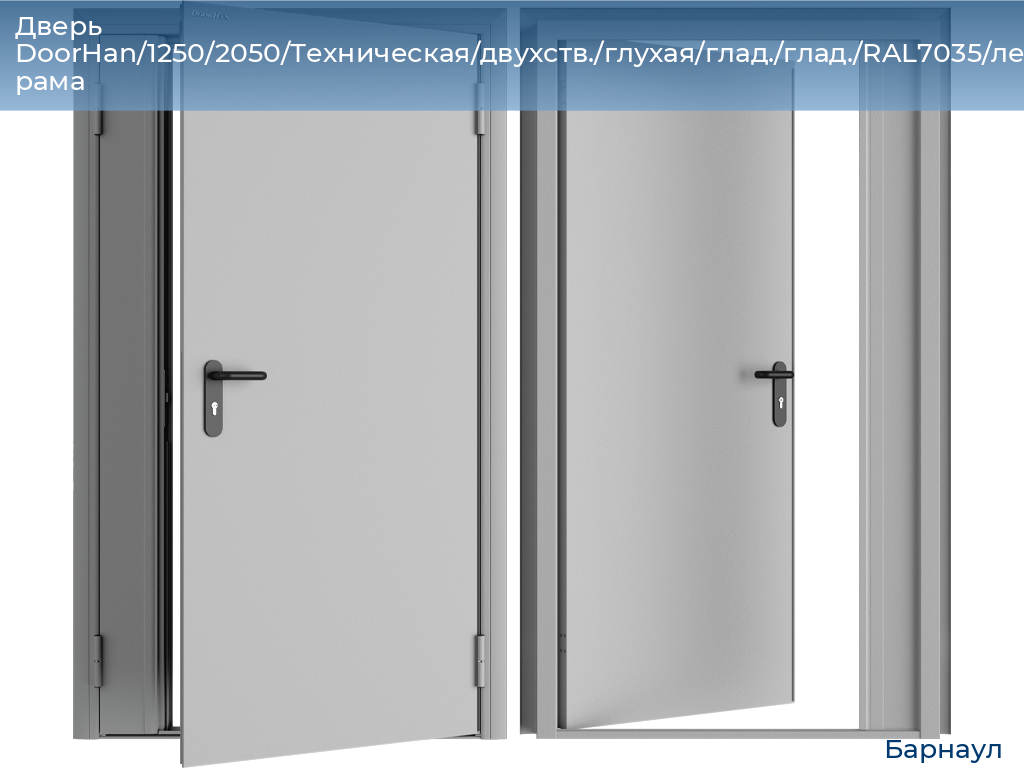 Дверь DoorHan/1250/2050/Техническая/двухств./глухая/глад./глад./RAL7035/лев./угл. рама, barnaul.doorhan.ru